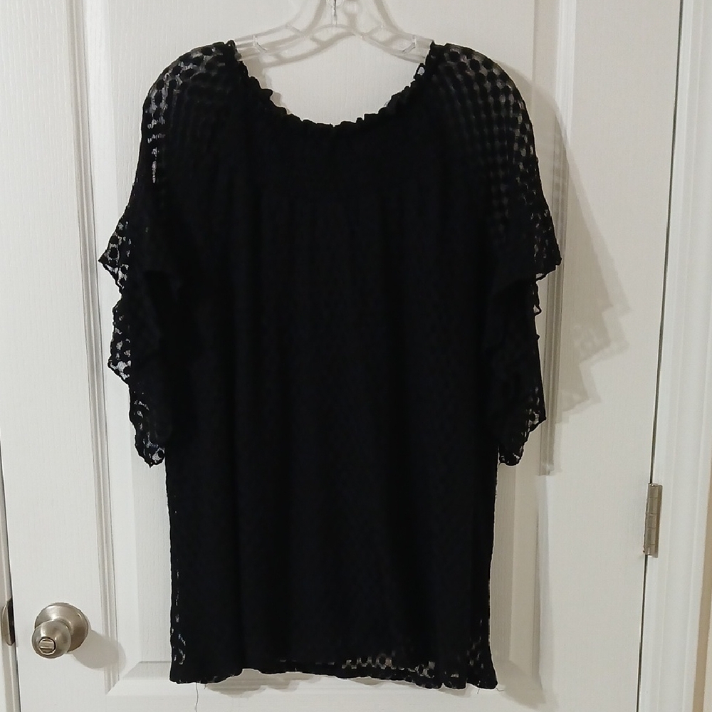 Black Lace Flutter Sleeve Blouse